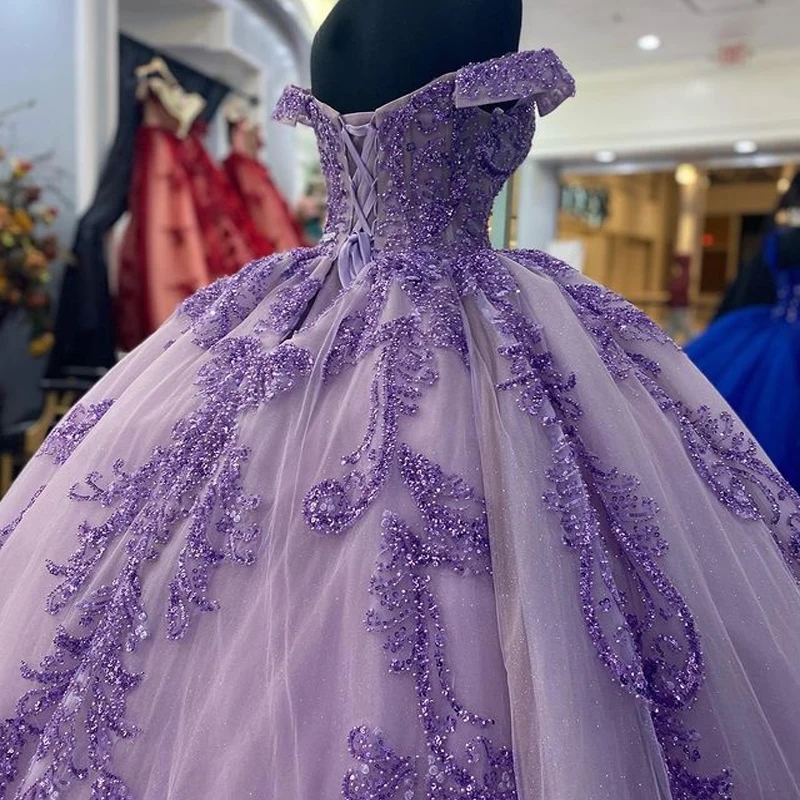 Light Lavender Sweetheart Quinceanera Dresses Ball Gown Sweet 16 Dress Sequin Appliques Lace Beading Tull Party Birthday Vestidos De 15 Anos