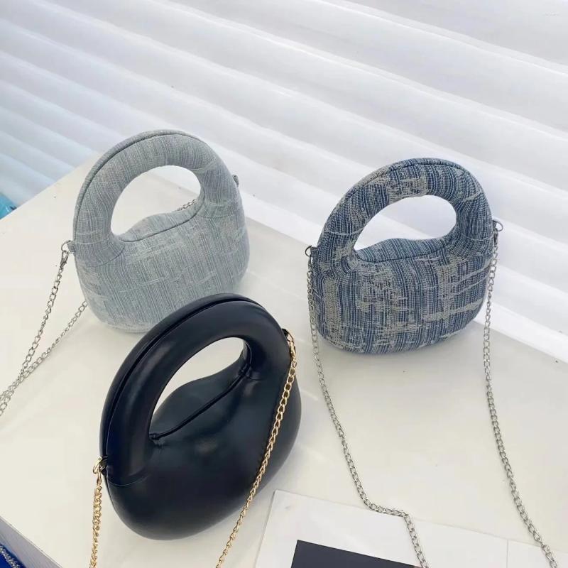 Drawstring 2025 Fashion High Quality Metal Chain Magnetic Buckle Handbag Mini Pea Box Bag Denim Canvas Clip Dumpgs Crescent zhanyishengli