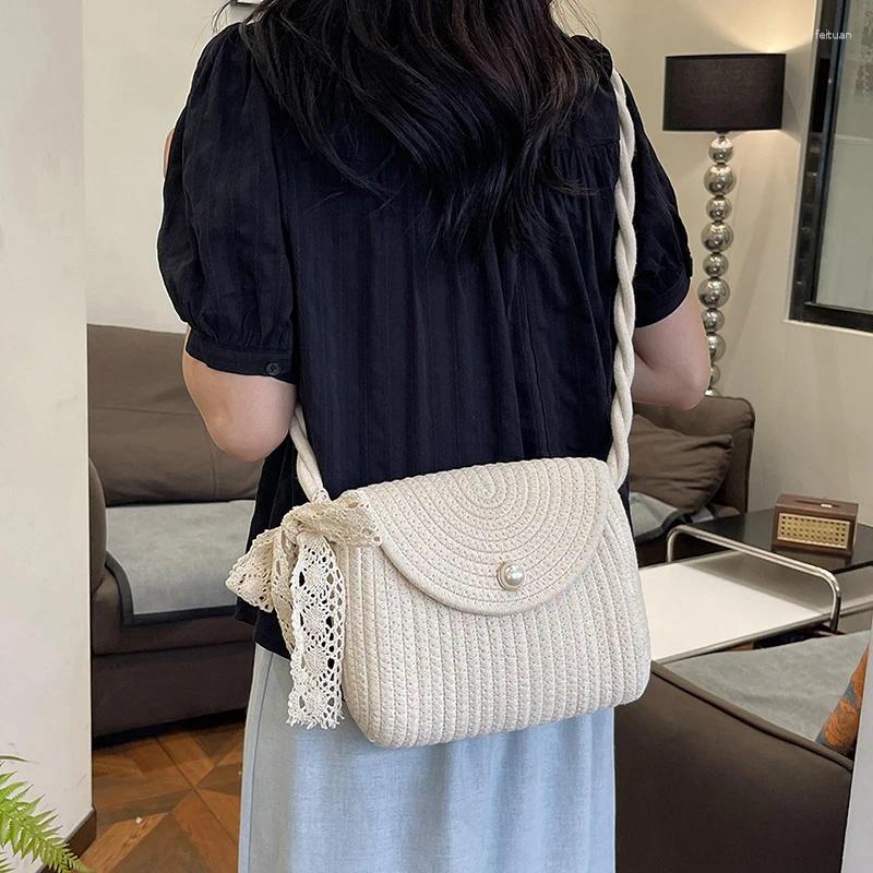 2025 NEW Totes Pastoral Summer Shoulder Bag With Cute Lace Bow Crossbody Tote For Women Beach Picnic Vacation zhanyishengli