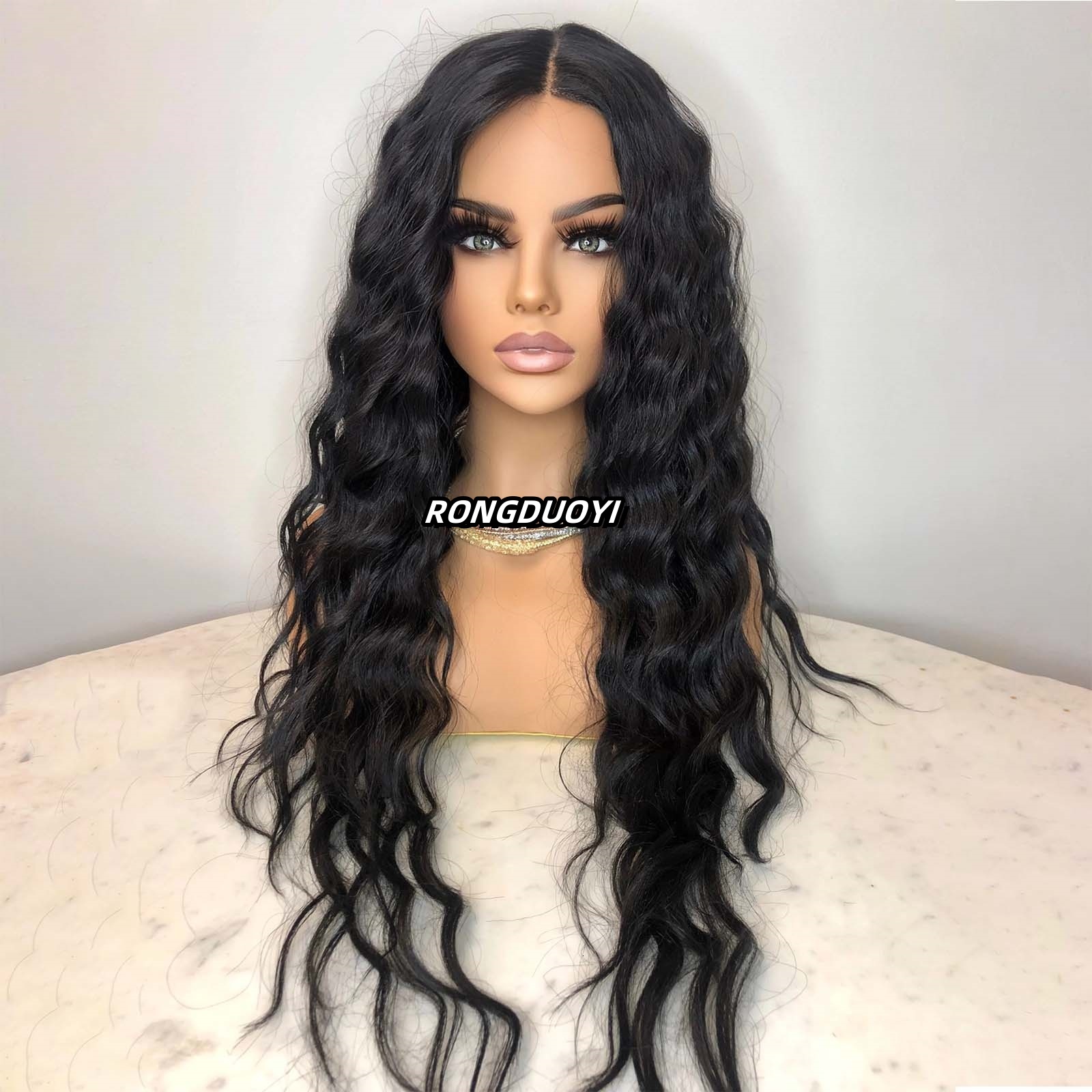 13X4 Curly Synthetic Front Wig Natural Afro Long Black Hair Deep Wave Lace Frontal Wigs for Women Party