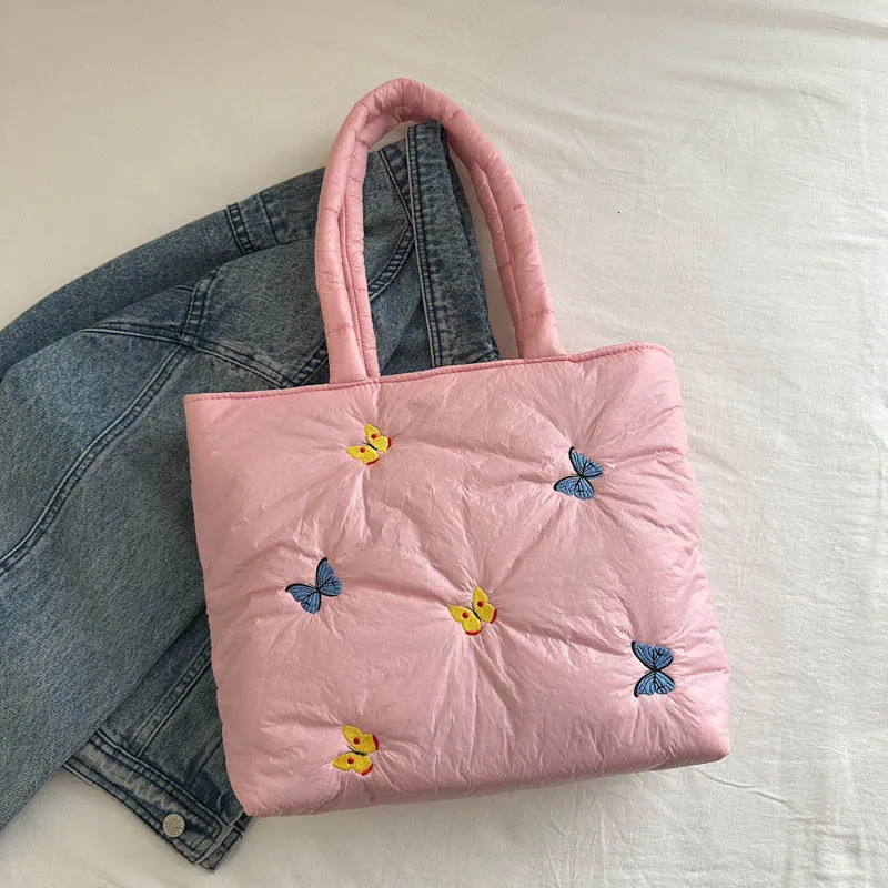 Soft Quilted Womens Purse Tote Underarm Bag Large Capacity Ladies Handbags Butterfly Embroidery Female Shoulder Bag 241025