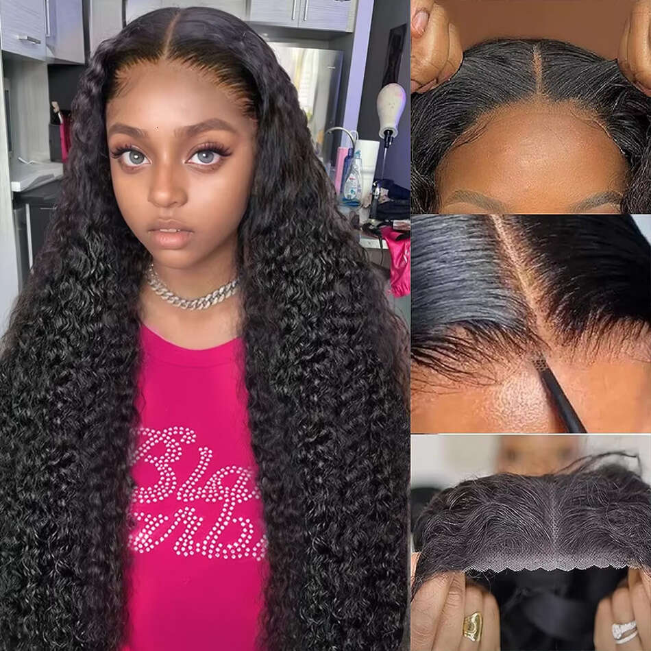 x Glueless Wig Deep Wave Lace Frontal Human Hair Inch Curly natural black Front Wigs For Women