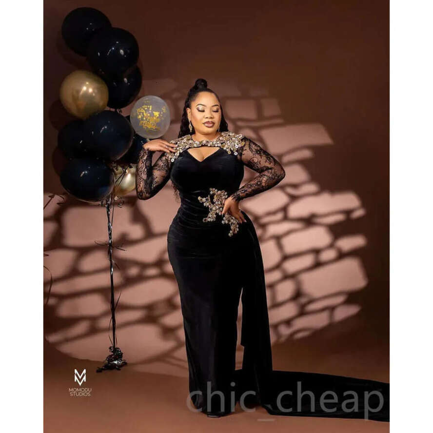 Arabic Sheath Ebi Aso Black Prom Dress Lace Beaded Veet Evening Formal Party Second Reception Birthday Engagement Gowns Dresses Robe De Soiree Es 0914