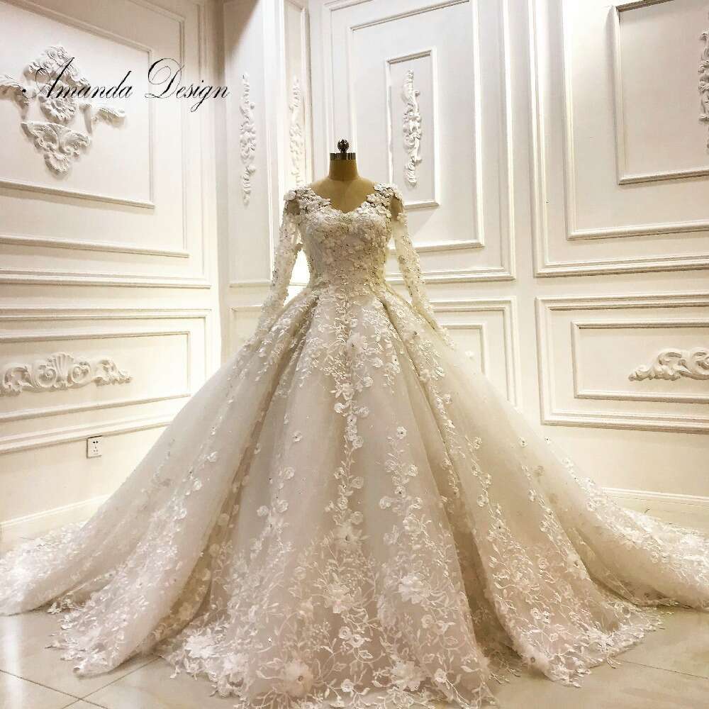 Amanda Design vestidos de novia Long Sleeve Lace Applique wers Wedding Dress for Bride