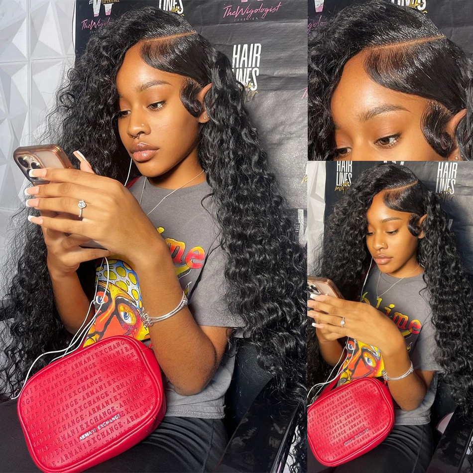 6x6 Glueless Deep Wave Frontal Human 200 Density 13x4 HD Transparent Lace Brazilian Hair Front Wig For Women
