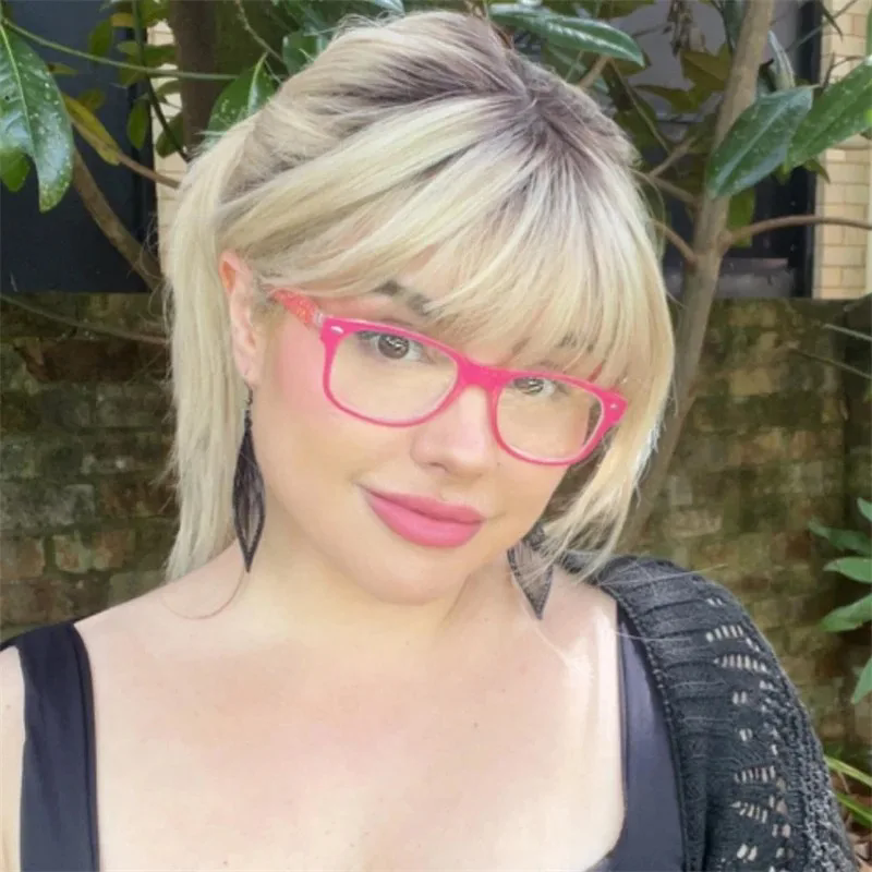Glueless Human Hair Wig Ombre Honey Blonde Ash Roots Lace Front Wig layered Straight Hair Ponytailed with Fringe Natural Look Bangs Wig