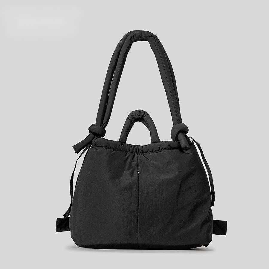 nylon fabric drawstring backpack women large capacity lightweight dual-purpose single shoulder bag, soft cotton clip handbag 241015