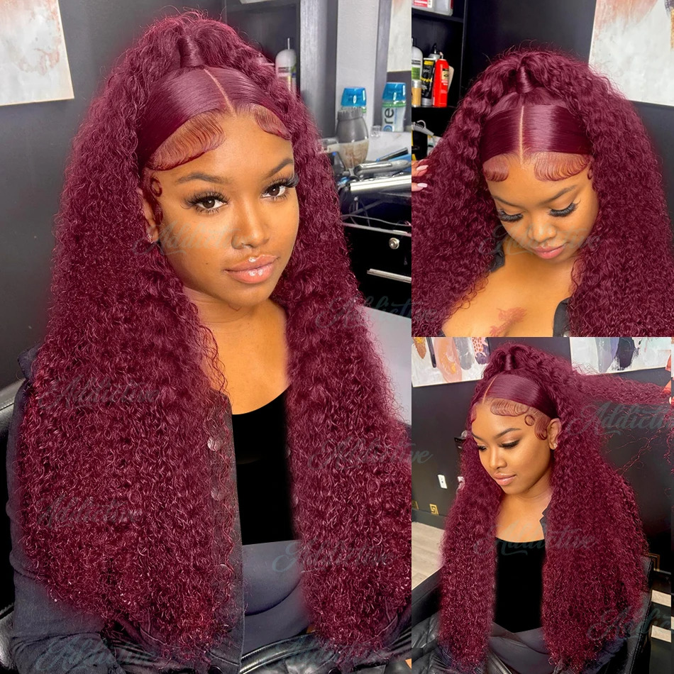 99J Bury Human Hair Curly wigs Colored 13X6 Hd Lace Frontal 13X4 Deep Wave Water Red Wig