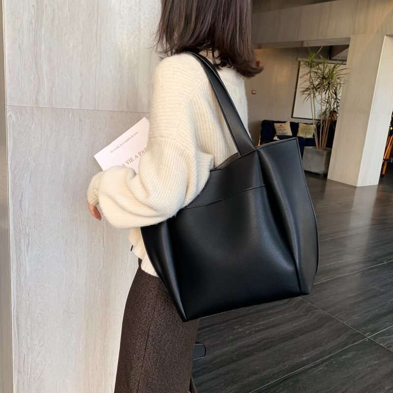 Bag Women's Large Capacity Shoulder High Quality PU Leather Handbags and Purse Female Retro Tote Bags sac a main femme s min