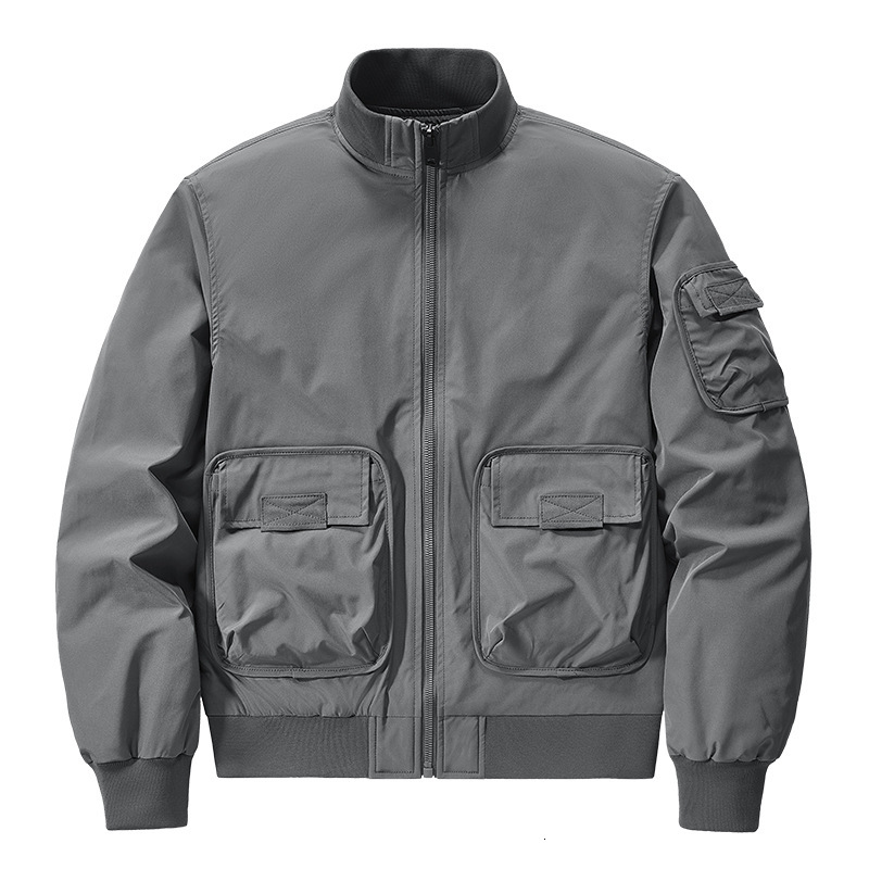2024 new designer pilot stand up collar workwear, autumn and winter printed men's multi pocket jacket, cotton jacket