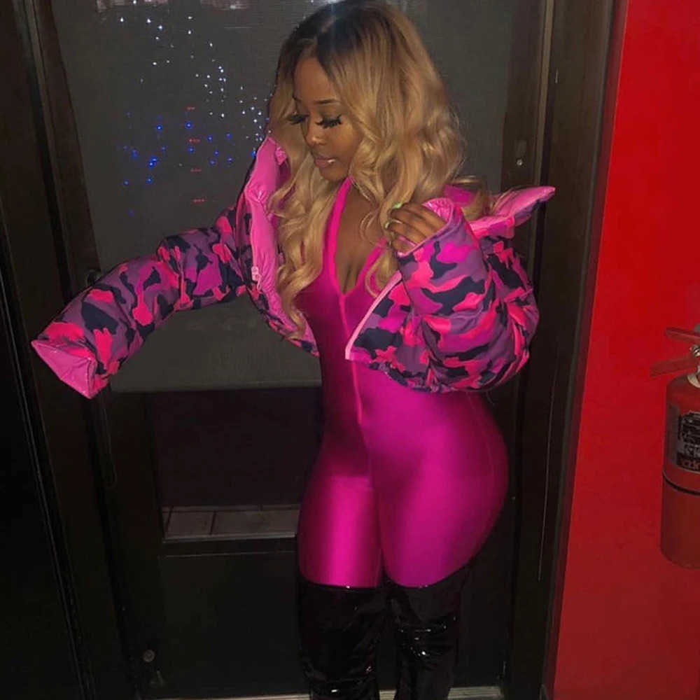 Women's Down Parkas Women Shiny PU Camouflage Puffer Jacket Winter Camo Bubble Coats Zip Paisley Leather Patchwork Parkas Down Both Side Wear Y24