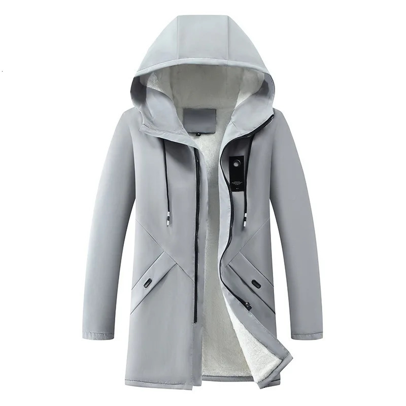 Mens Cotton Windproof Solid Color Coats Parkas Jackets for Men Long Hooded Coat Winter Warm Thick Fleece Jacket y241024