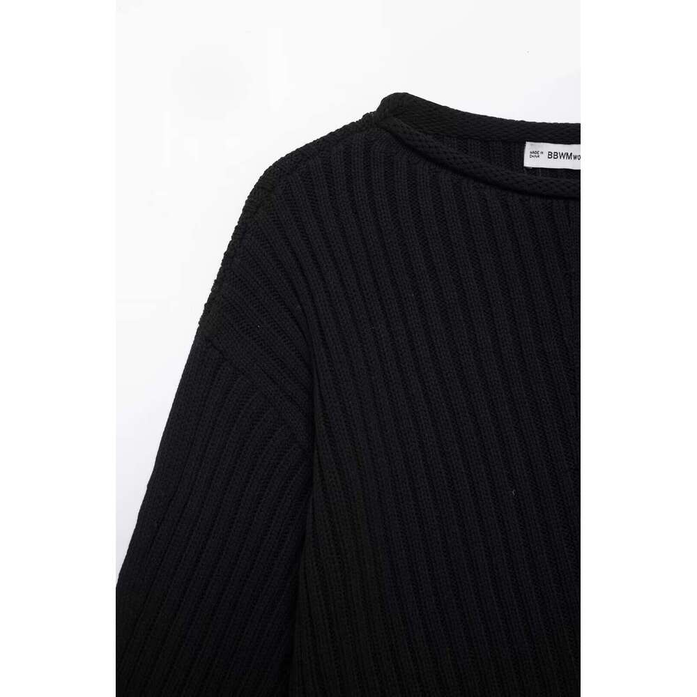 TRAFZA Women Fashion Knitted O-Neck Loose Solid Sweater New 2024 Autumn Winter Casual Stylish Pullover