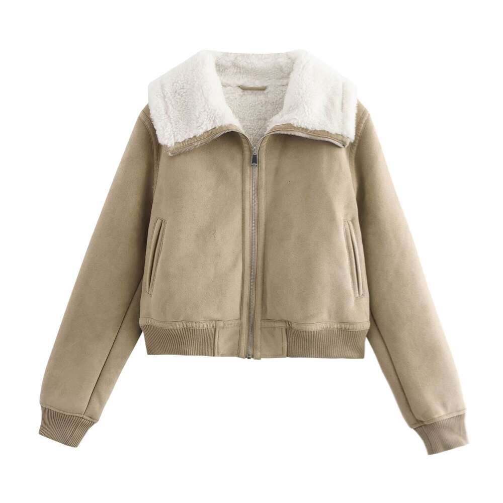 Bm&Md&Za2024 Autumn New Women's Clothing Style Simple And Warm Ribbed Hem Double-Sided Fleece Lamb Wool Short Jacket
