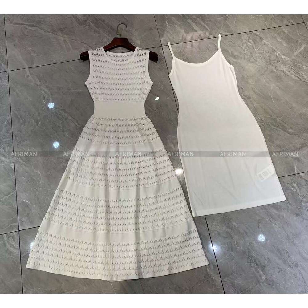 Women Round Neck Sleeveless Mesh Woven Knit Maxi Dress