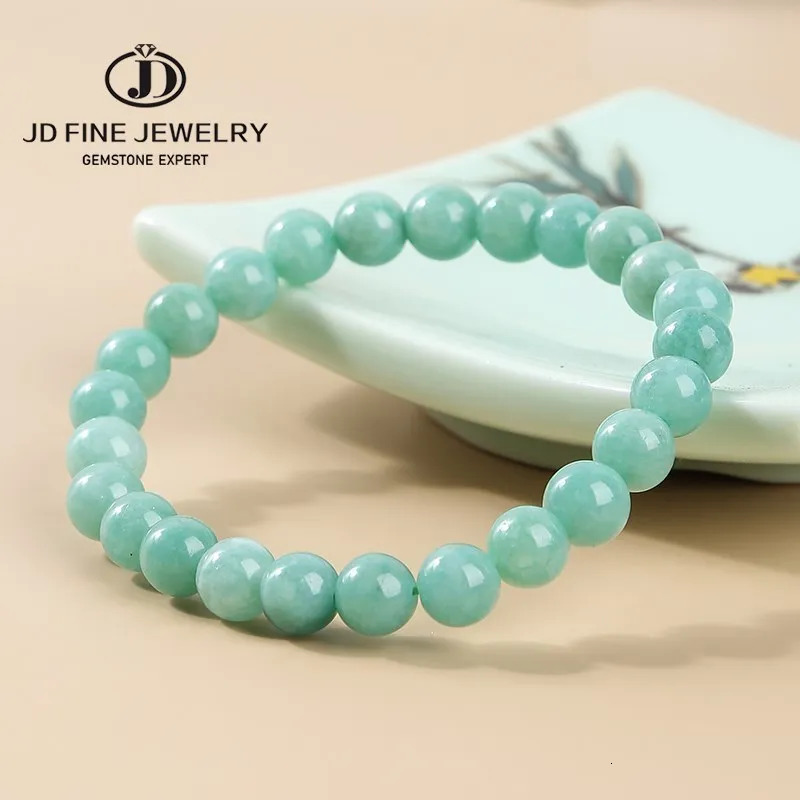 JD Natural Stone Myanmar Green Jade Beaded Bracelet Round Chalcedony Buddha Bead Yoga Bangles Energy Healing Jewelry Gift 241028