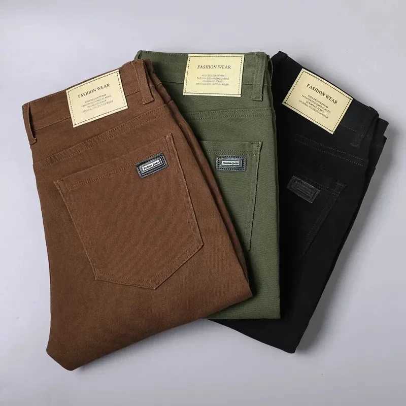 Classic style 3-color autumn mens ultra-thin brown jeans high-quality business casual high stretch denim pants mens brand Trouser W241028