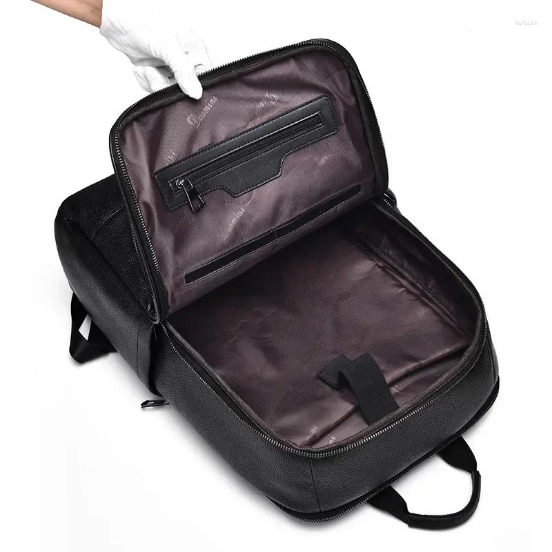 Backpack 2024 Real Genuine Leather Men Backpac Korean Student Boy 15.6 Inch Computer Laptop Bag 2e54
