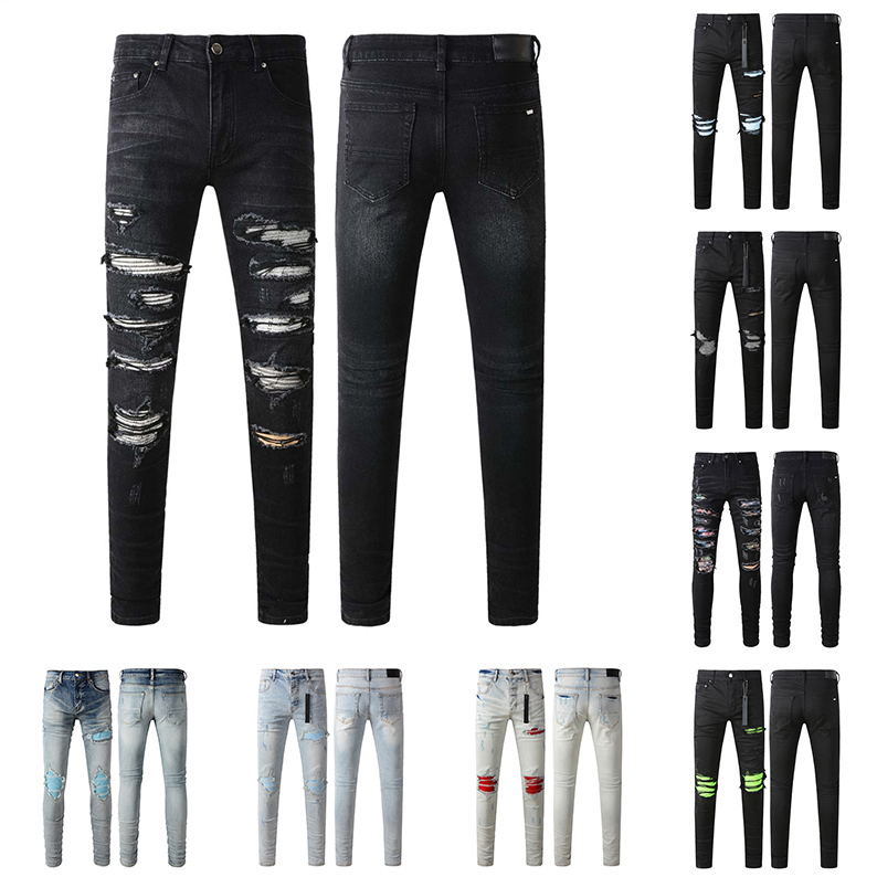 Fashionable Mens Jeans Skinny Distressed Denim Designer Jeans with Rips - Slim Fit Biker Styles