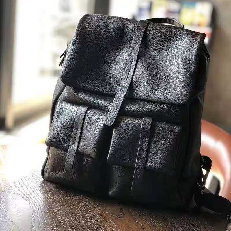 New Natural Cowhide 100% Genuine Leather Men And Women Soft Vintage Casual Travel Camping Teenager Backpac Black