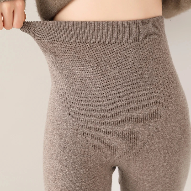 womens tight pants 100% wool knitted high waisted pants warm soft elastic tight pants slim fit womens cashmere pants 241028