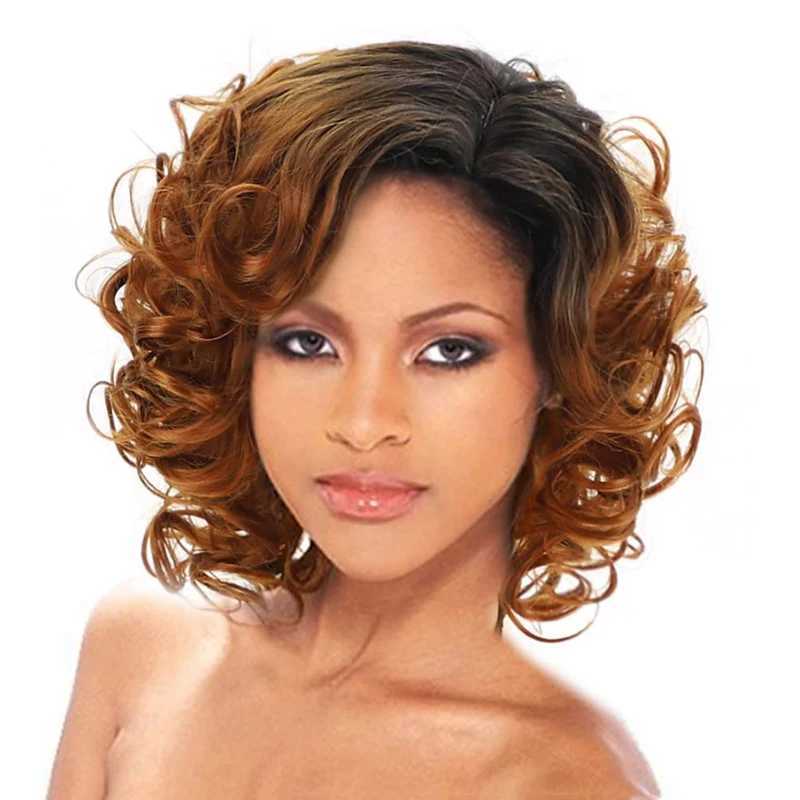 Hairjoy short Burgundy curly wig suitable for black women Ombre wine red short synthetic hair wig M241028