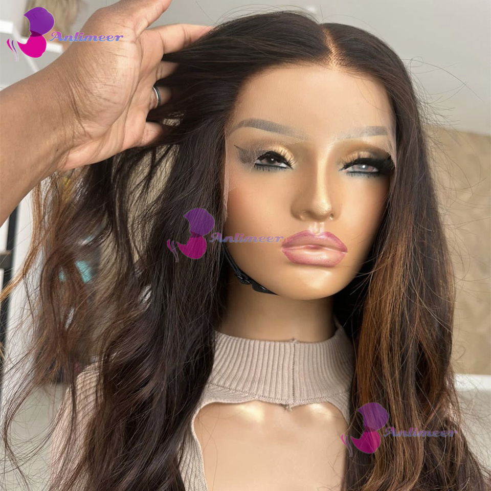 Highlights Glueless Body Wave Human Hair Lace Frontal for Women Balayage Wig Highlight Brown Black 13x4 Silk Top Wigs