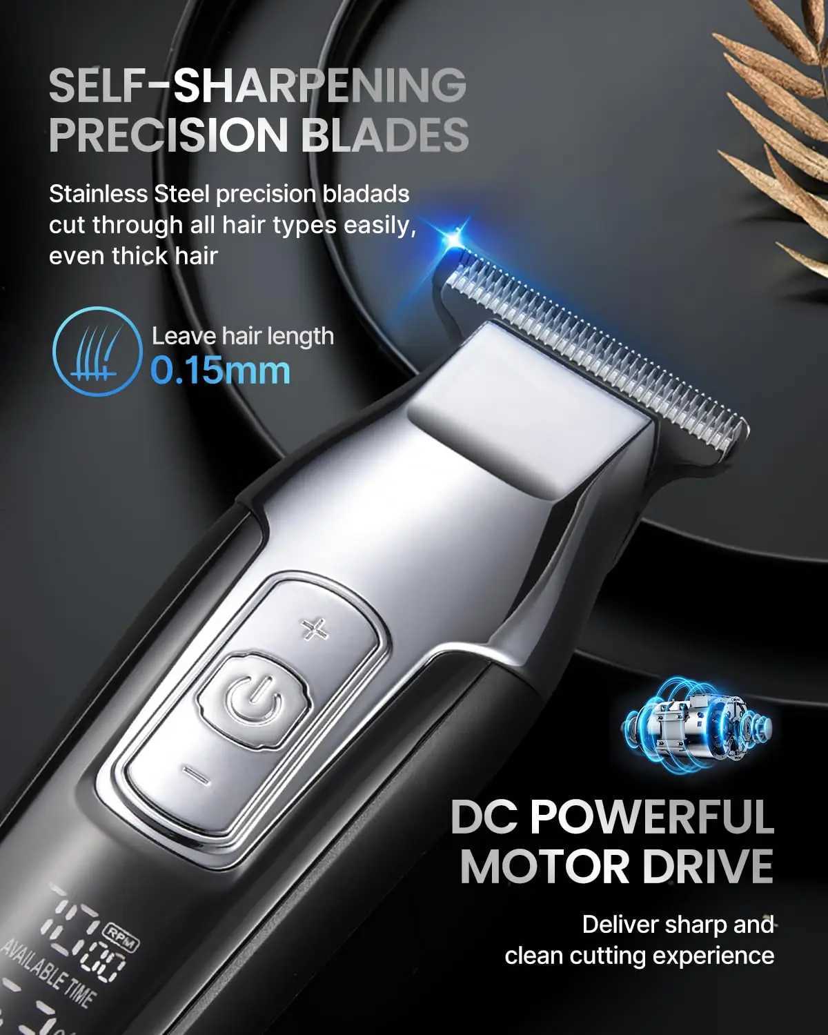 RENPHO Cordless Mens Hair Clipper Beard Trimmer with LED Display 4-speed Hair Clipper 0.15mm Professional Hair Clipper W241028