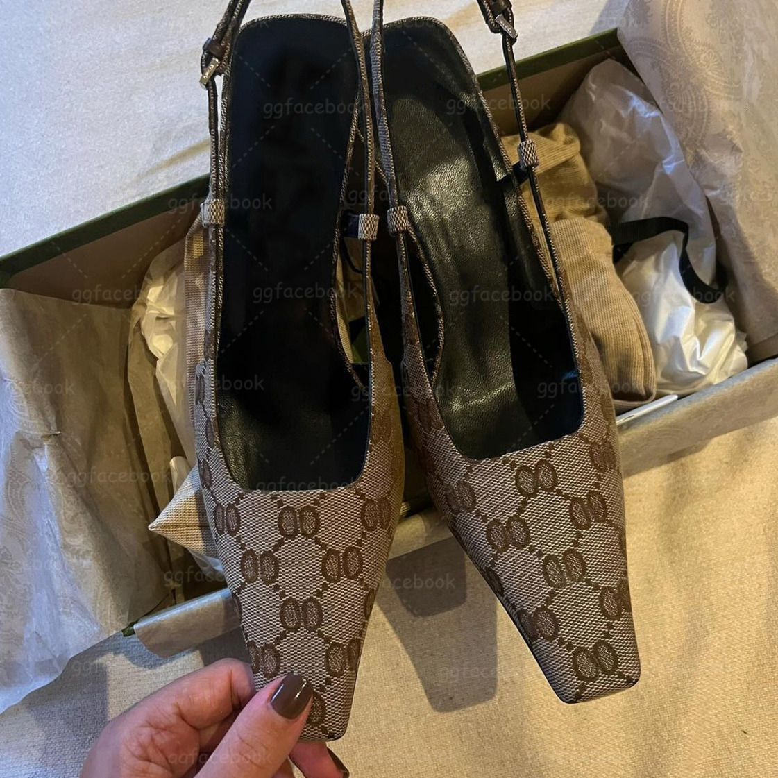 Designer high heels Slingbacks sandal Dress Shoes genuine leather formal shoes designer sandals 7.5cm 3.5cm high heel square toe ankle strap party shoes 022