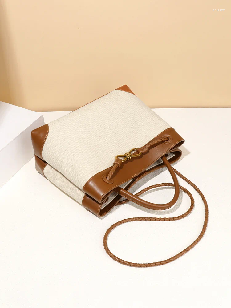 Drawstring 2024 Women's Large Contrast Color Canvas Attractive Simple Retro Handheld Crossbody Woman Ladies Bags Trend Y2k 6982 4
