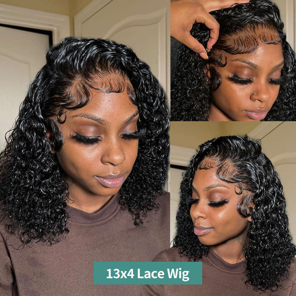 X Curly Short Bob Lace Frontal Human Hair Wigs Deep Water Wave Front Wig Closure Brazilian Remy