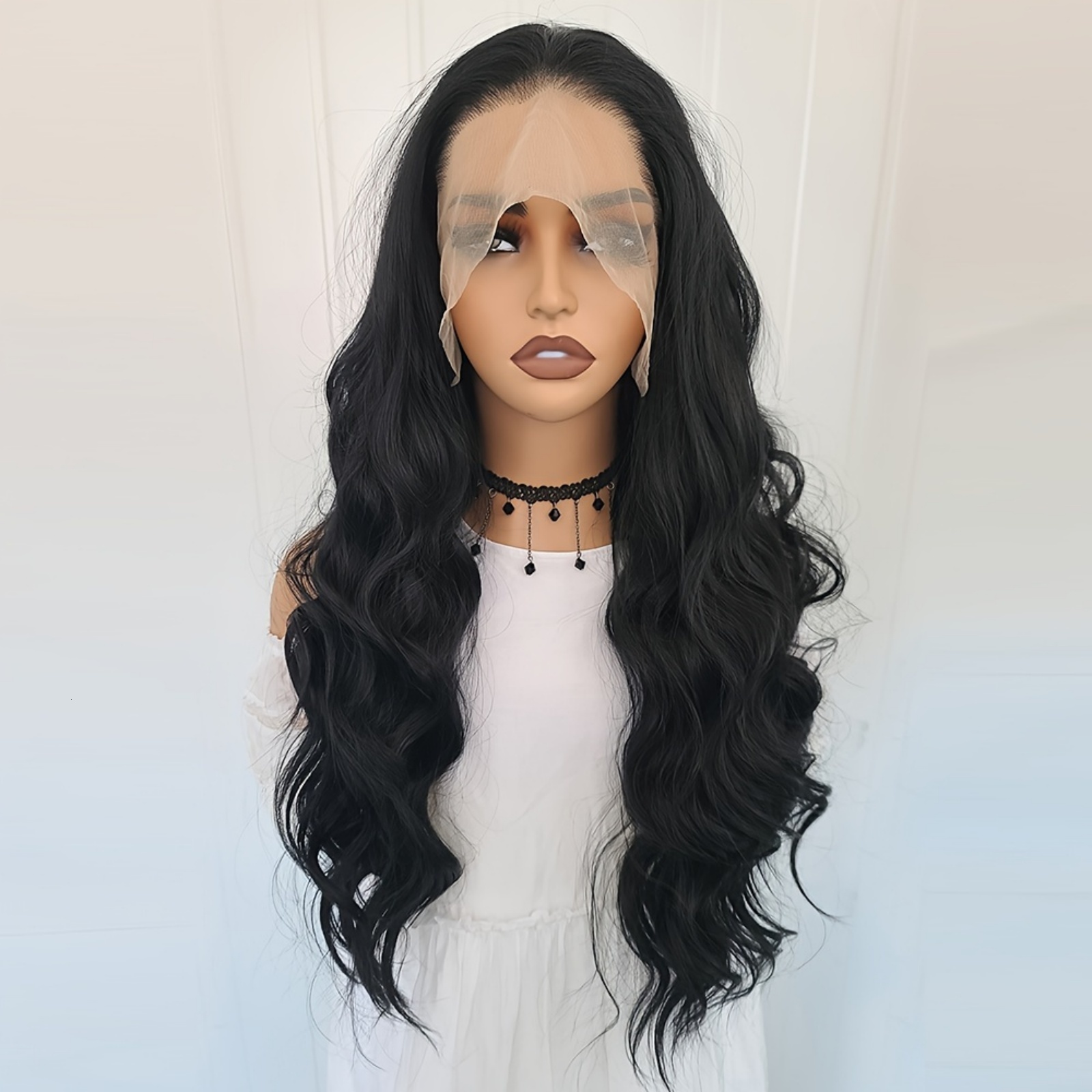 Black Front Wig Synthetic Hair Loose Body Wave Long Deep Curly Natural Wavy Colored 13X4 Lace Frontal Wigs for Women Party