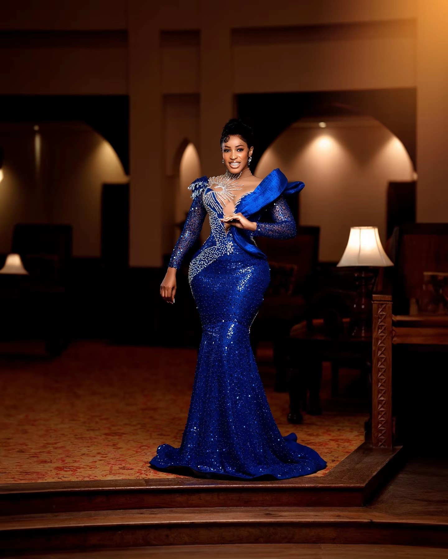 Elegant Royal Blue Mermaid Aso Ebi Prom Dresses 2025 Beaded Sequins African Bridal Reception Gown Black Women Party Dress 0220