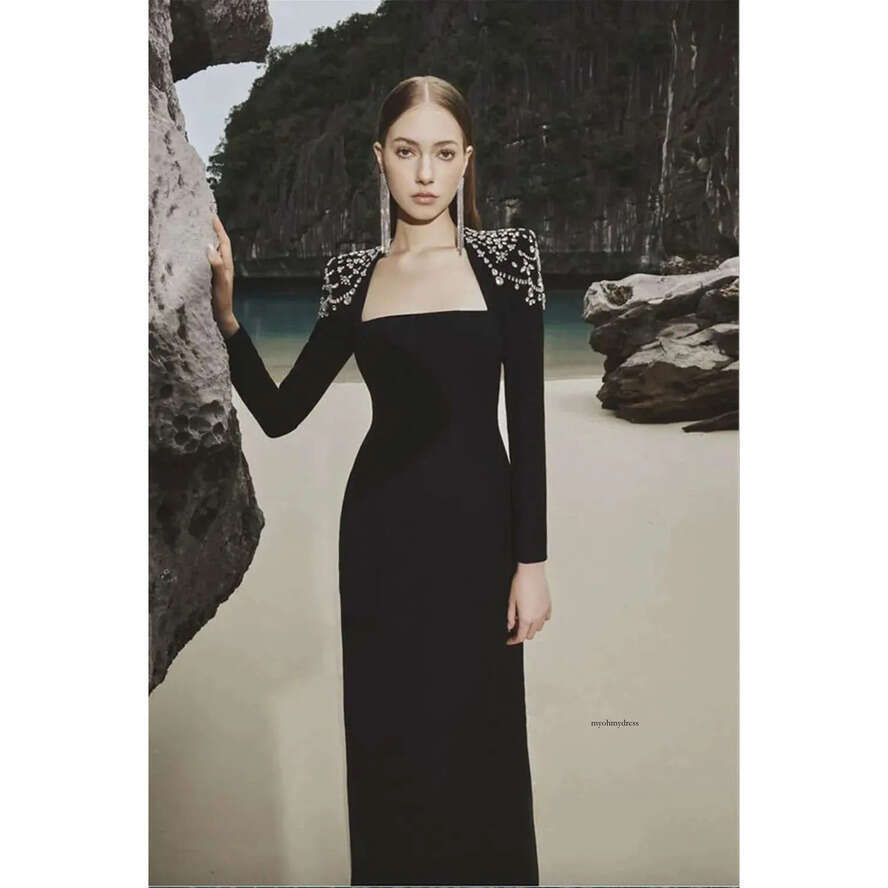 Amanda Taffeta Mermaid Evening Black Prom 2024 Sequins On Shoulder Trumpet Party Formal Ocn Dress 0509
