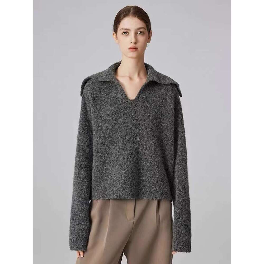 2024 Autumn And Winter New 100 Cashmere Women's Retro Loose Knit Sweater V-Neck Long Sleeve Woolen Base Shirt