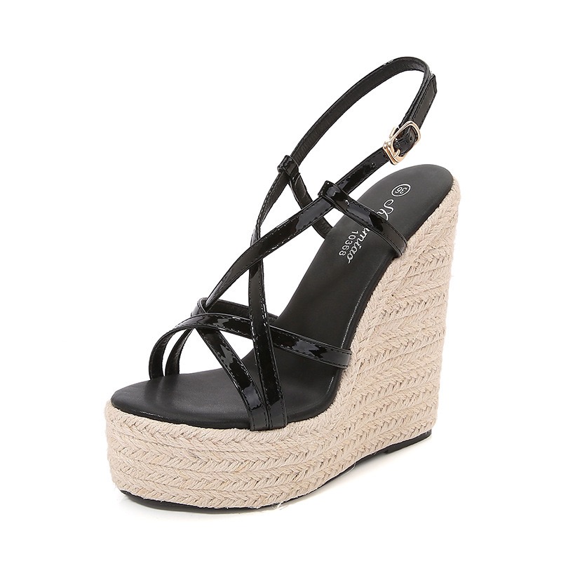 Design Brand Coloured 14cm Weave Wedge Heel Women's Sandals Waterproof Platform Sweet Party Night Club Stage Woman Shoes