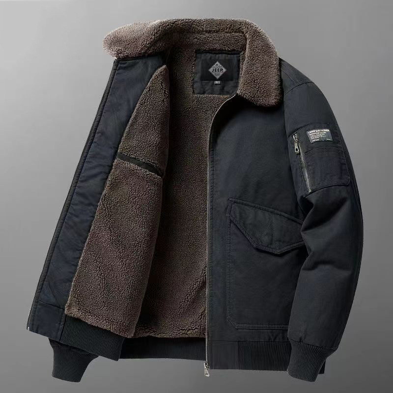 2024 new designer men's thick pilot wool winter add wool thick and warm loose work jacket cotton jacket
