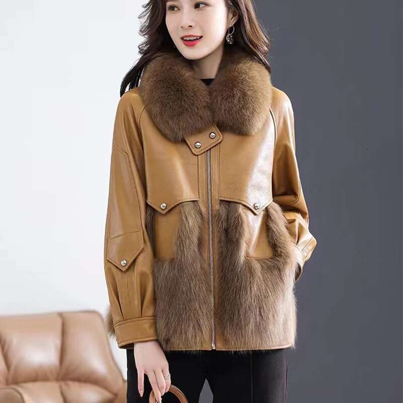 2024 New Women's Winter Down Ing Genuine Sheepskin Fox Fur Grass Windproof Leather Jacket Warm Coat For Women