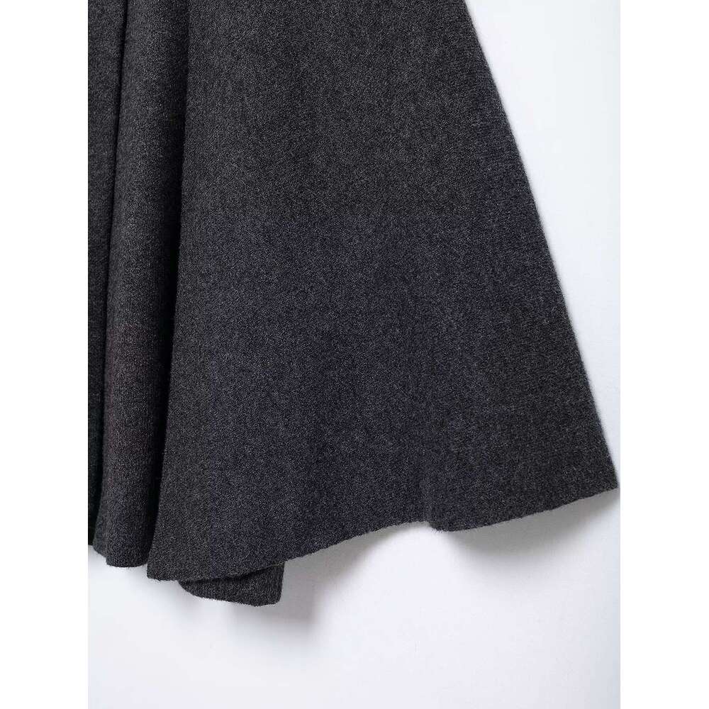 TRAFZA Elegant Women Knitted Metal Buckle Dark Gray Coat New 2024 Spring Fall Fashion Casual Cape Sweater