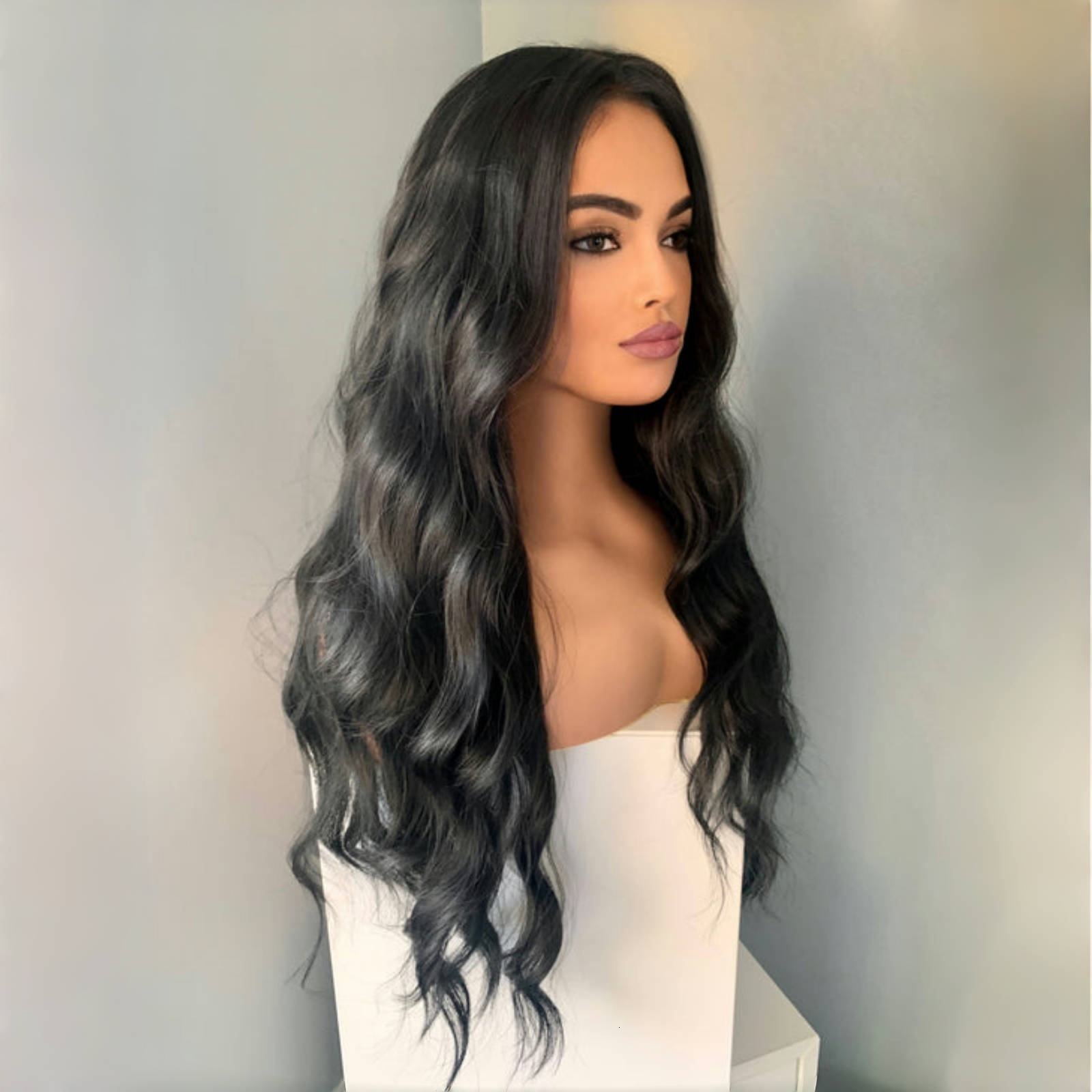 13X4 Loose Deep Wave Synthetic Front Wig Long Black Colored Natural Wavy Lace Frontal Curly Wigs for Women Party