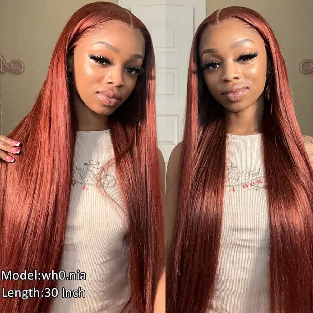 Reddish Brown Straight x Hd Lace Frontal Human Hair Wig Pre Plucked Brazilian Wigs For Women