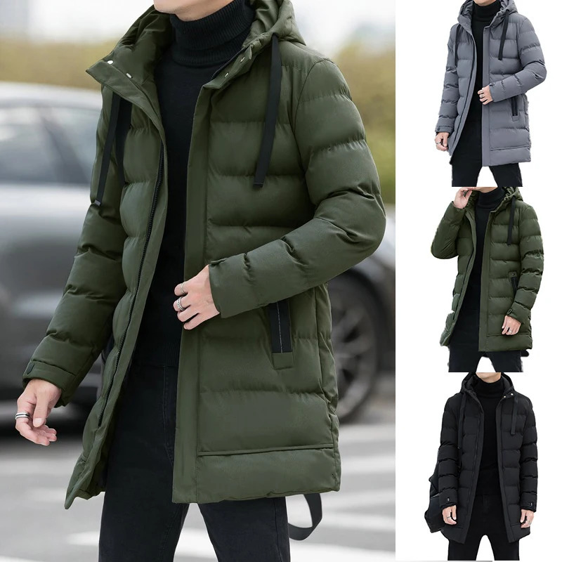 Men Warm Long Puffer Jacket Thicken Quilted Midlength Hooded Coat Winter Casual Outwear Overcoat Parka 241024