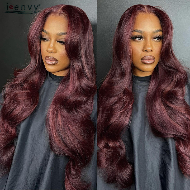 Bury Human Hair Wigs Pre Plucked Body Wave 13X6 13X4 Hd Lace Frontal For Women Cherry Red Colored Wig On Sale 30 34 Inch