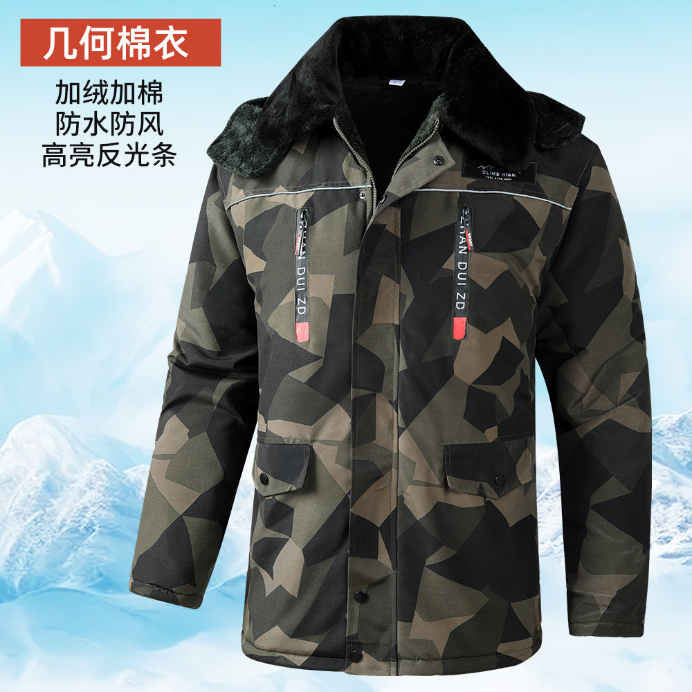 2024 New Designer Winter Velvet Thick Cotton Jacket Large Warm Camouflage Jacket Men's Work Clothes