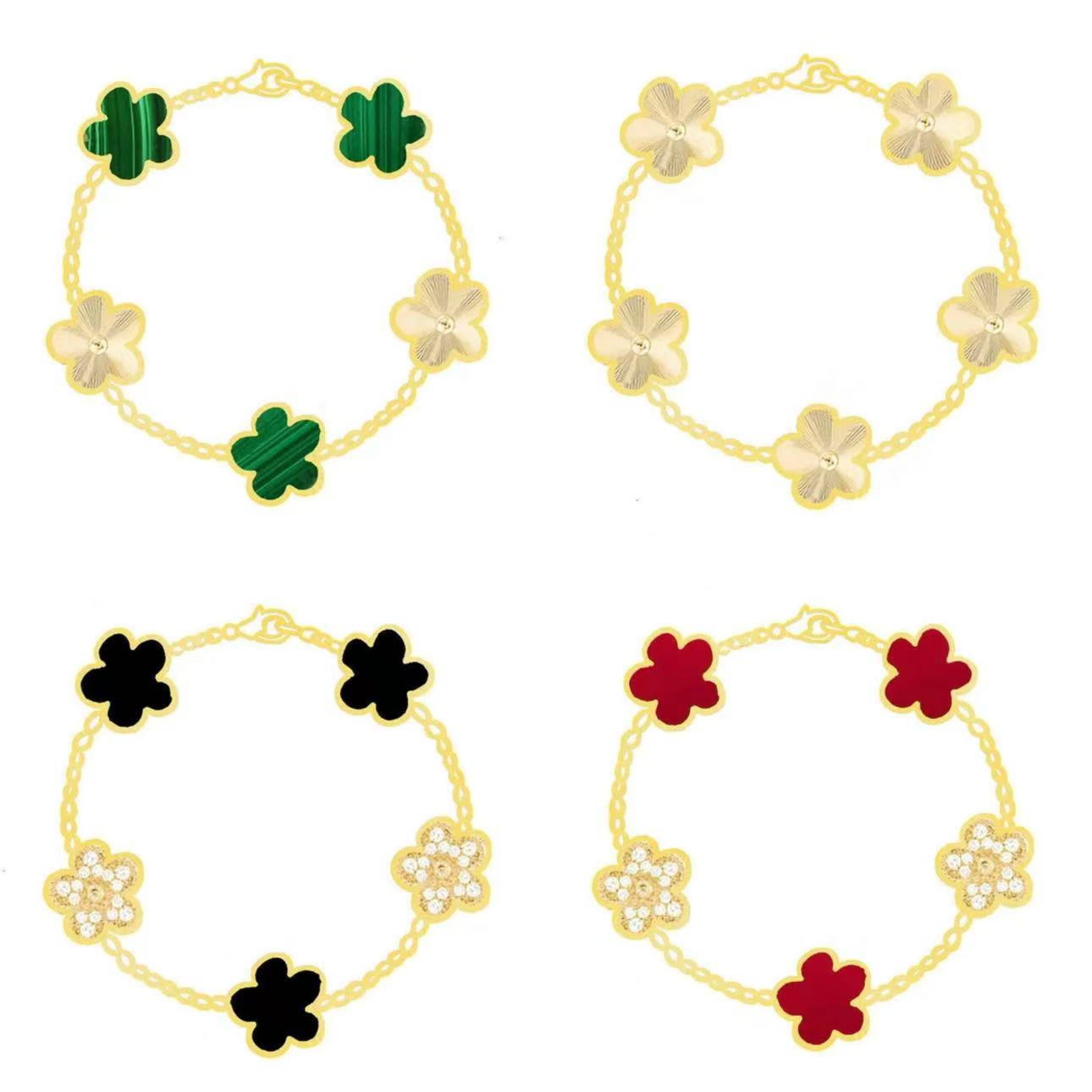 5 Flower Agate Bracelet Designer K Gold Bracelet Exquisite Gemstone Clover Bracelet Jewelry Red Green White Colored Chain Invisible Inlaid Diamond Bracelet