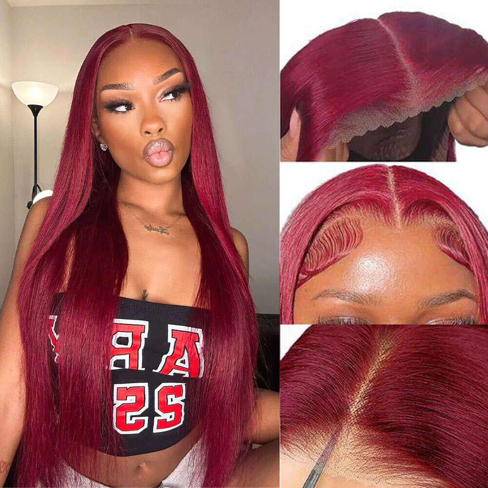 x Straight J Red Color Burgundy Human Hair Wigs Glueless Wig Ready To Wear Preplucked Brazilian without Glue