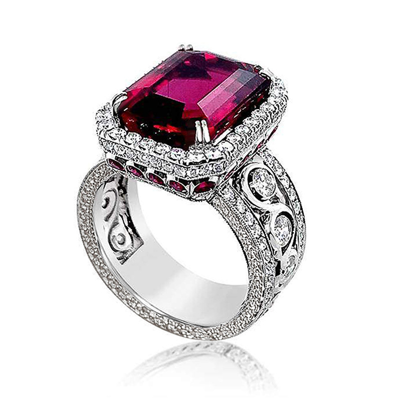 Luxury Wedding Designer Rings Vintage Jewelry 925 Sterling Silver Fill Princess Cut Ruby Palace Banquet CZ Diamond Party Women Engagement Band Ring Gi