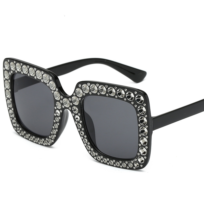 Women's Fashionable New Multi color Large Frame Diamond Trendy Street Photo Square Sunglasses