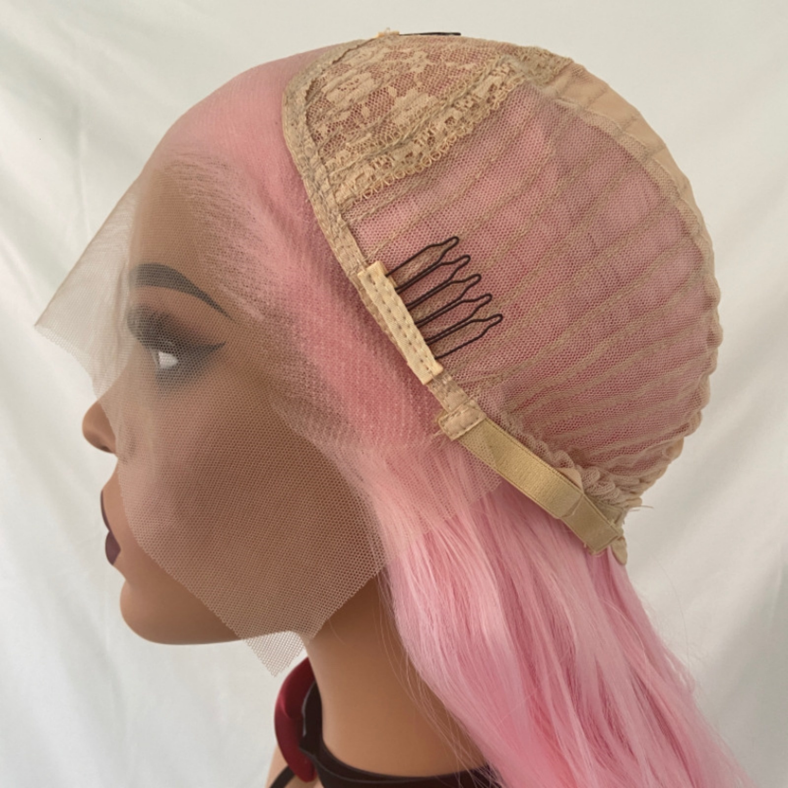 Pastel Pink Long Curly Synthetic Hair Wig Natural Wavy Colored Frontal 13X4 Lace Front Wigs for Women Cosplay
