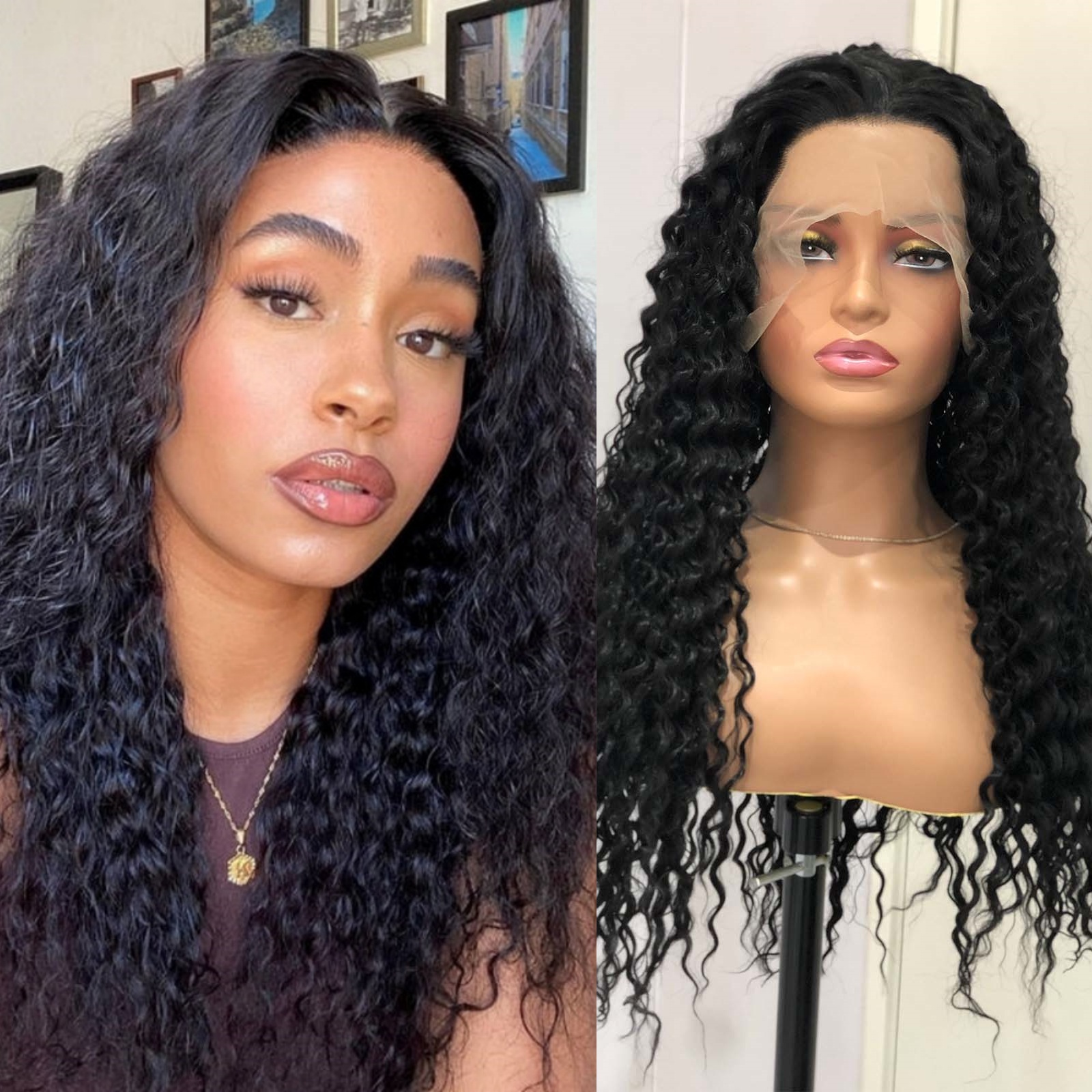 Deep Synthetic Lace Front Wig Glueless Frontal Long Hair Afro Kinky Curly Wigs for Black Women Party Daily